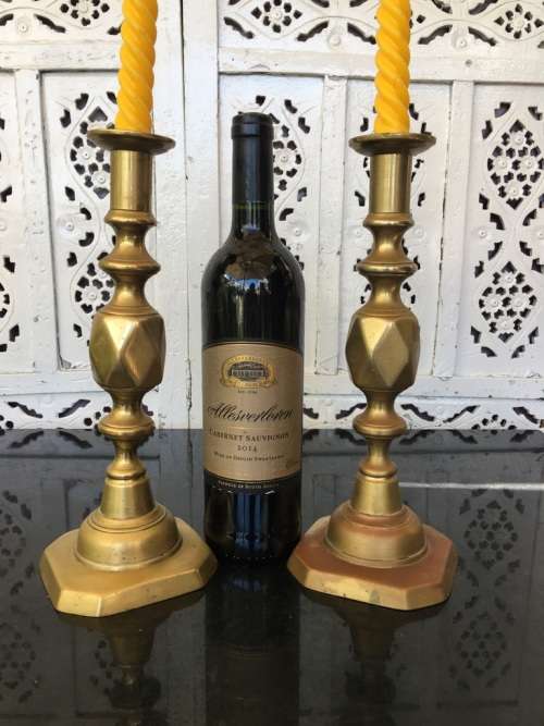 Collectible Historic Pare Victorian `The Queen of Diamonds` Tarnished Brass \Copper Candle Lamps.