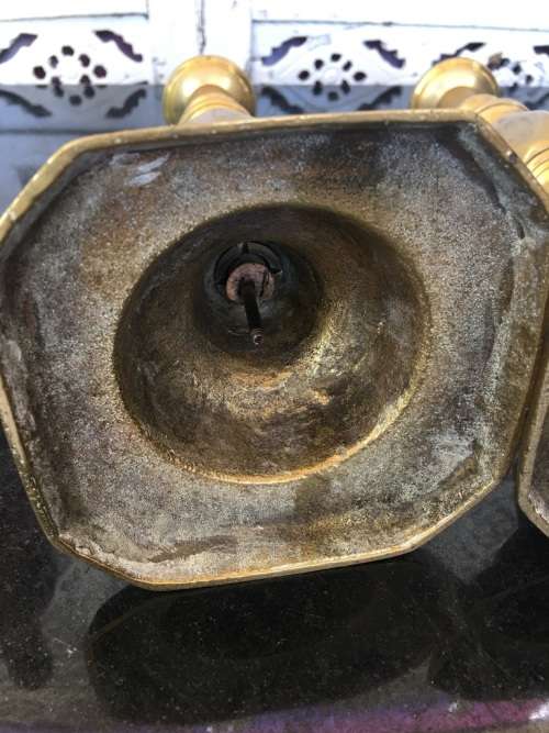 Collectible Historic Pare Victorian `The Queen of Diamonds` Tarnished Brass \Copper Candle Lamps.