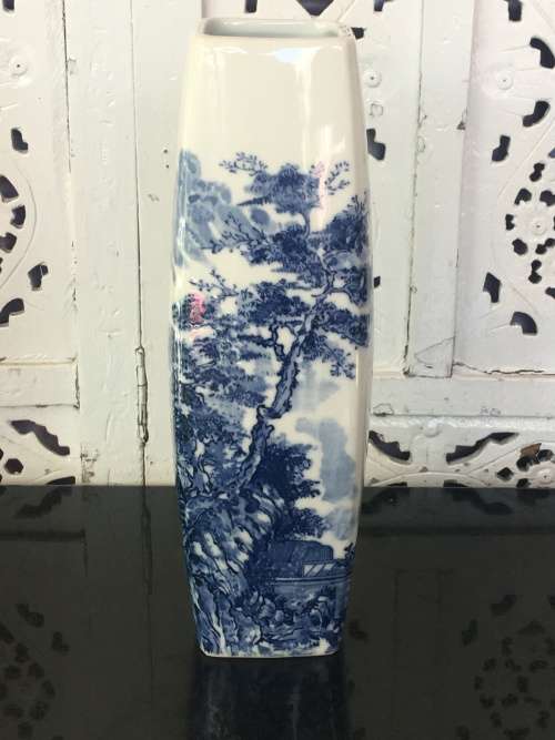 Signed Oriental Vase Hand Painted Under Glaze Blue