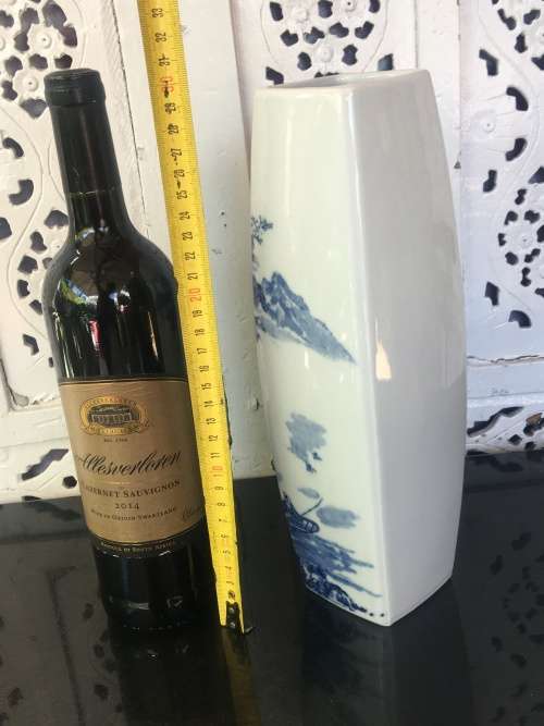 Signed Oriental Vase Hand Painted Under Glaze Blue