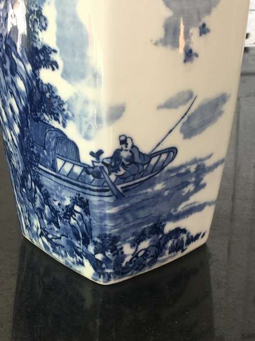 Signed Oriental Vase Hand Painted Under Glaze Blue