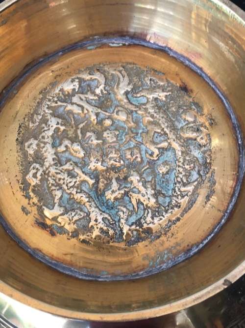 Large Antique Signed Chinese Brass Footed Bowl on Carved Wood Stand