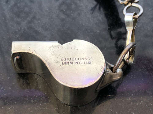 WOW !!! RARE 1940 ACME THUNDERER POLICE WHISTLE - ON A CUSTOM MADE LANYARD - J. HUDSON and Co