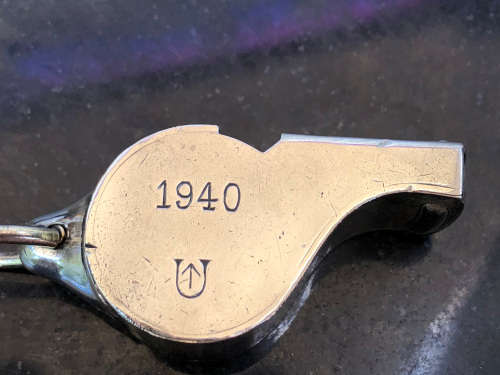 WOW !!! RARE 1940 ACME THUNDERER POLICE WHISTLE - ON A CUSTOM MADE LANYARD - J. HUDSON and Co