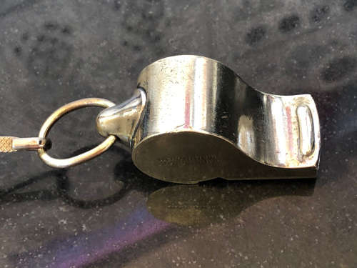 WOW !!! RARE 1940 ACME THUNDERER POLICE WHISTLE - ON A CUSTOM MADE LANYARD - J. HUDSON and Co