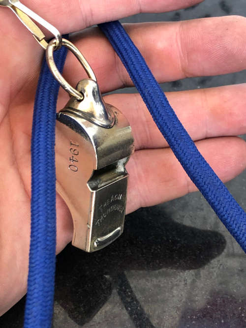 WOW !!! RARE 1940 ACME THUNDERER POLICE WHISTLE - ON A CUSTOM MADE LANYARD - J. HUDSON and Co