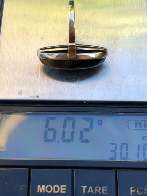 9ct YELLOW GOLD AND TIGERS EYE DRESS RING - STUNNING LARGE OVAL DESIGN - 6.02g