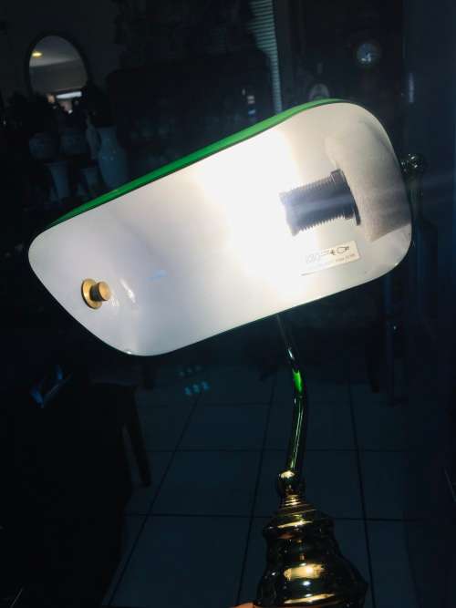 Vintage Bankers Lamp. with Green Glass Shade, working 100%,