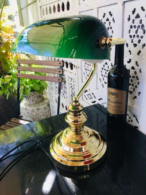 Vintage Bankers Lamp. with Green Glass Shade, working 100%,