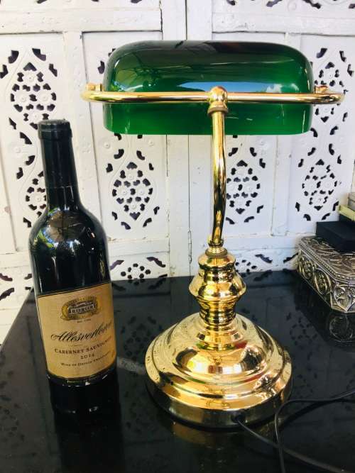 Vintage Bankers Lamp. with Green Glass Shade, working 100%,