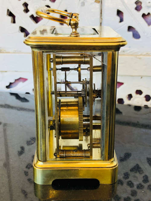 WOW !!! ANTIQUE FRENCH BRASS AND GLASS CARRIAGE CLOCK - NEEDS A SERVICE