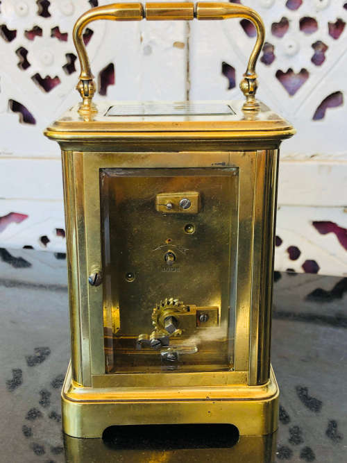 WOW !!! ANTIQUE FRENCH BRASS AND GLASS CARRIAGE CLOCK - NEEDS A SERVICE