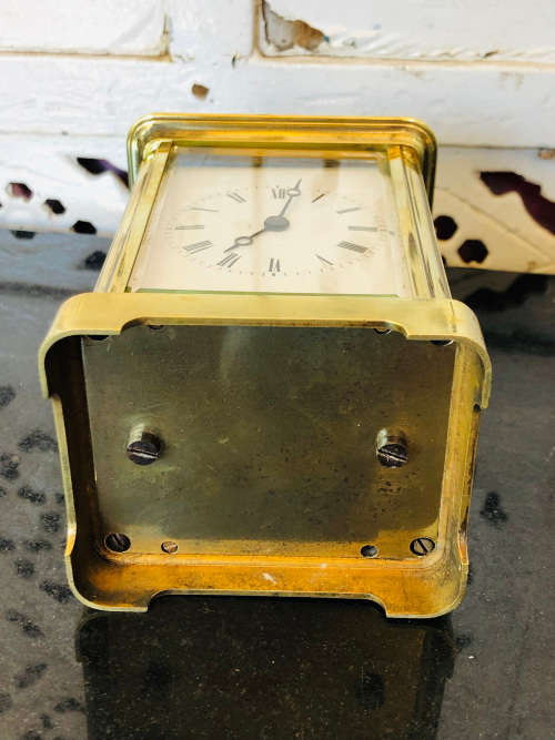 WOW !!! ANTIQUE FRENCH BRASS AND GLASS CARRIAGE CLOCK - NEEDS A SERVICE