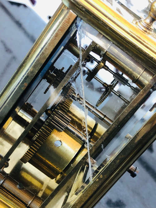 WOW !!! ANTIQUE FRENCH BRASS AND GLASS CARRIAGE CLOCK - NEEDS A SERVICE