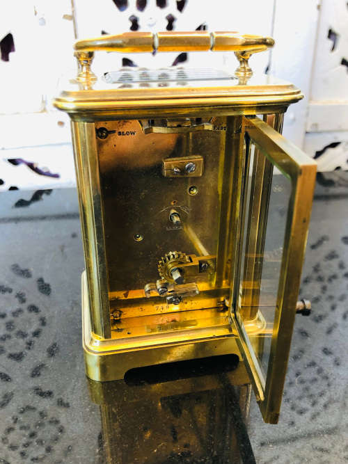 WOW !!! ANTIQUE FRENCH BRASS AND GLASS CARRIAGE CLOCK - NEEDS A SERVICE