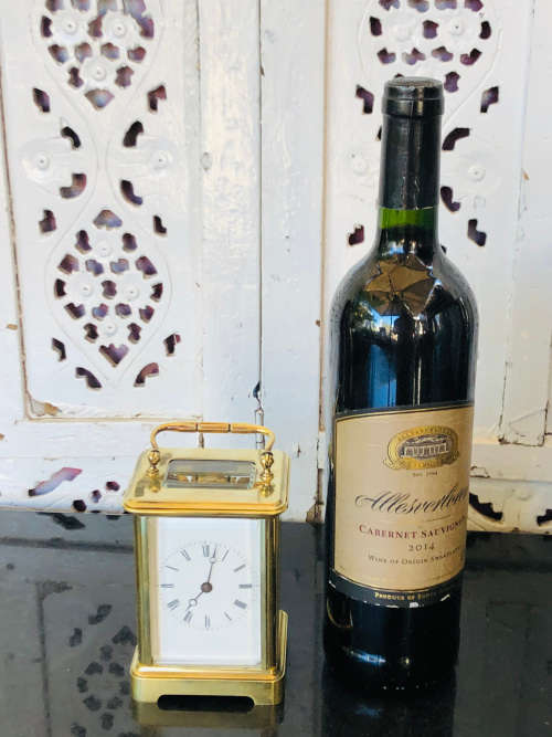 WOW !!! ANTIQUE FRENCH BRASS AND GLASS CARRIAGE CLOCK - NEEDS A SERVICE