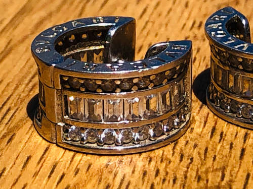 WOW !!! STUNNING PAIR OF BVLGARI STERLING SILVER EARRINGS WITH BUQUETTE CUBIC ZIRCONIA - 10.15g