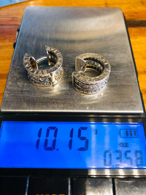 WOW !!! STUNNING PAIR OF BVLGARI STERLING SILVER EARRINGS WITH BUQUETTE CUBIC ZIRCONIA - 10.15g