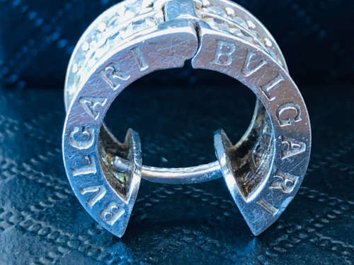 WOW !!! STUNNING PAIR OF BVLGARI STERLING SILVER EARRINGS WITH BUQUETTE CUBIC ZIRCONIA - 10.15g