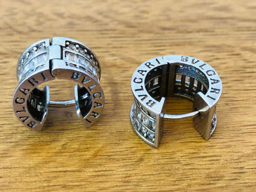 WOW !!! STUNNING PAIR OF BVLGARI STERLING SILVER EARRINGS WITH BUQUETTE CUBIC ZIRCONIA - 10.15g