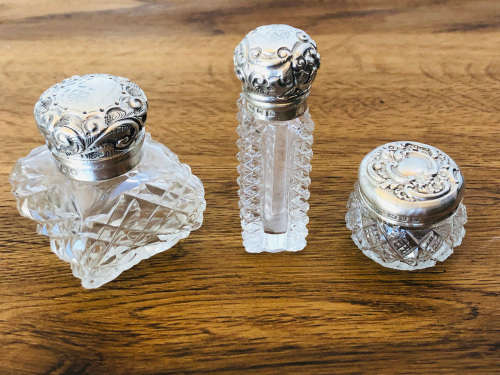 STERLING SILVER BIRMINGHAM HALLMARKED SCENT BOTTLES - OLDEST DATED TO 1876 - CHECK DESCRIPTION