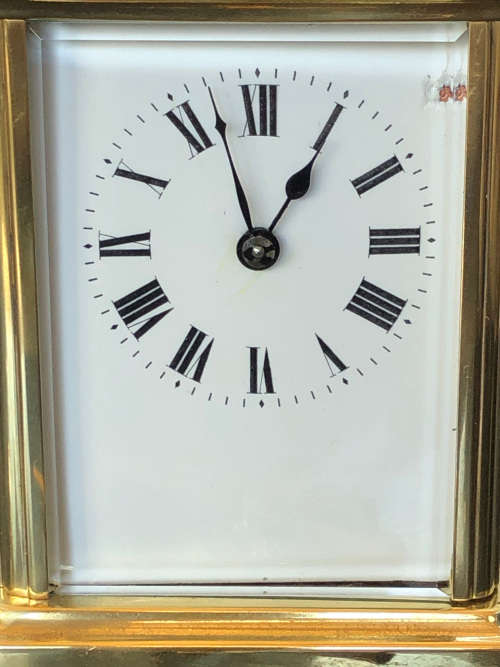 STUNNING !!! CLASSIC BRASS AND BEVELLED GLASS FRENCH CARRIAGE CLOCK WITH KEY - WORKING 100%