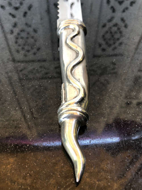 CARROL BOYES (1954 - 2019) TORCH PATTERN LARGE EVER-SHARP BREAD KNIFE -  FUNCTIONAL ART