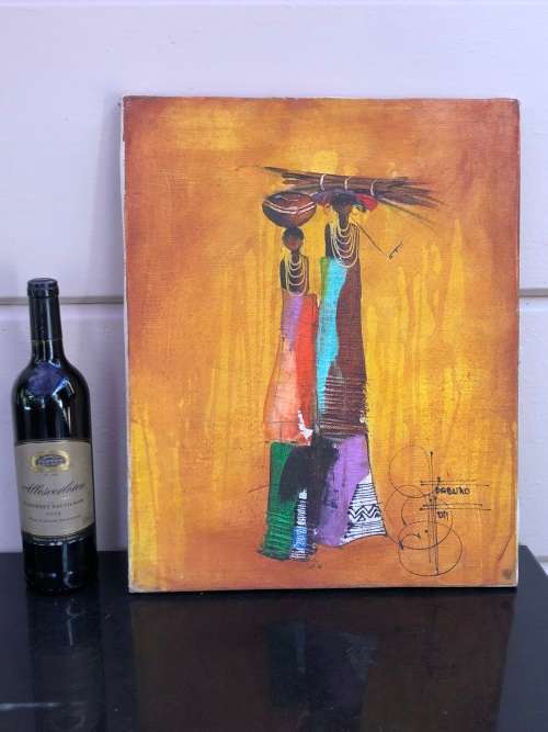 Wow !!! Ndabuko Ntuli (SA KZN 1975 - )- Classic signed box framed acrylic on stretched canvas