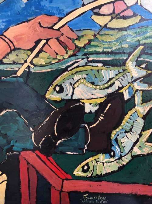 Johan de Vries (1945 - 2002)`Afrique du Sud` original painting - Fisherman - Signed - Value R3500