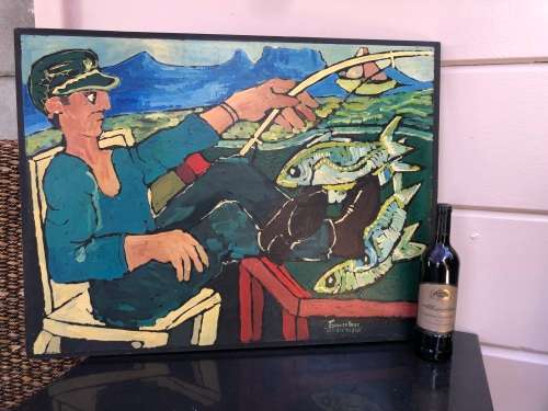 Johan de Vries (1945 - 2002)`Afrique du Sud` original painting - Fisherman - Signed - Value R3500