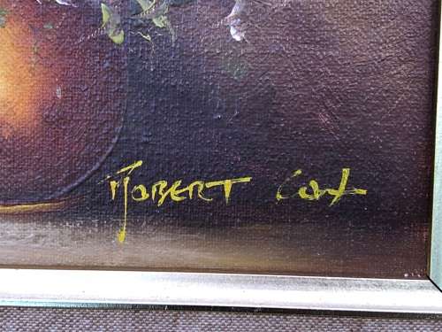 ROBERT COX (1934 - 2001) GILT FRAMED ORIGINAL OIL ON BOARD STILL LIFE OF FLOWERS