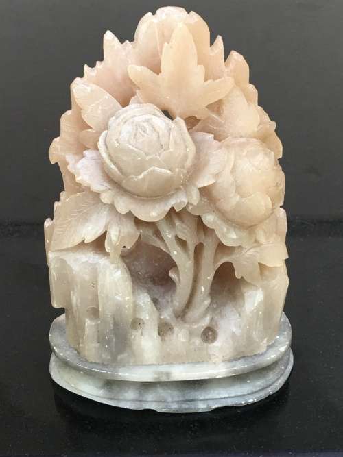 Vintage Chinese Intricately Hand Carved Soapstone Floral Bouquet