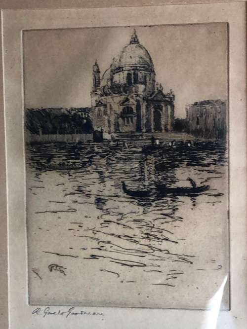 ROBERT GWELO GOODMAN (SA 1871 - 1939) - SUPER RARE FRAMED ENGRAVING - SIGNED IN PENCIL