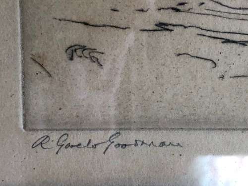 ROBERT GWELO GOODMAN (SA 1871 - 1939) - SUPER RARE FRAMED ENGRAVING - SIGNED IN PENCIL