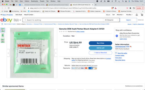 Genuine OEM Asahi Pentax Mount Adapter K 30120