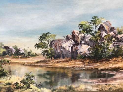 JEAN BONSOR ORIGINAL FRAMED LANDSCAPE OIL ON CANVAS PAINTING FIXED TO BOARD - DATED 1980 !!!!