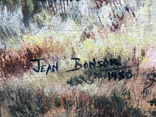 JEAN BONSOR ORIGINAL FRAMED LANDSCAPE OIL ON CANVAS PAINTING FIXED TO BOARD - DATED 1980 !!!!