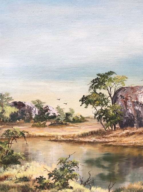 JEAN BONSOR ORIGINAL FRAMED LANDSCAPE OIL ON CANVAS PAINTING FIXED TO BOARD - DATED 1980 !!!!