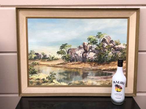 JEAN BONSOR ORIGINAL FRAMED LANDSCAPE OIL ON CANVAS PAINTING FIXED TO BOARD - DATED 1980 !!!!