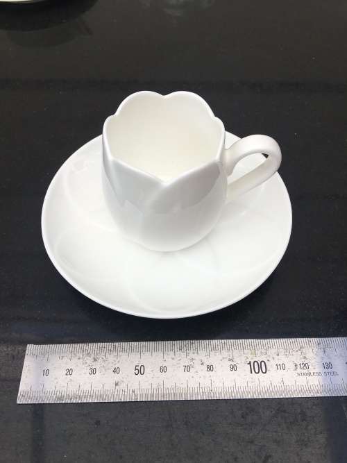 Collectors !!! Ultra Rare ALESSI Porcelain Demitasse / Mocha pair of Tulip Pattern Cups and Saucers