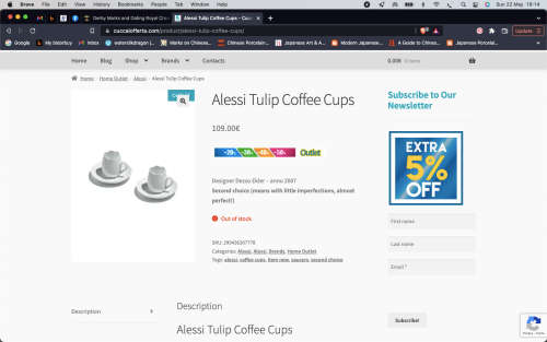 Collectors !!! Ultra Rare ALESSI Porcelain Demitasse / Mocha pair of Tulip Pattern Cups and Saucers