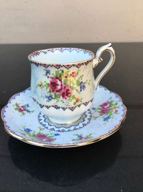 Rare Discontinued Royal Albert  Petite Point Cup and Saucer. Mint