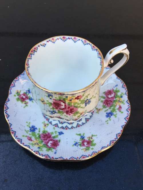 Rare Discontinued Royal Albert  Petite Point Cup and Saucer. Mint