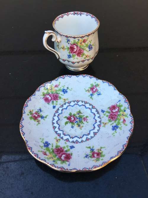 Rare Discontinued Royal Albert  Petite Point Cup and Saucer. Mint