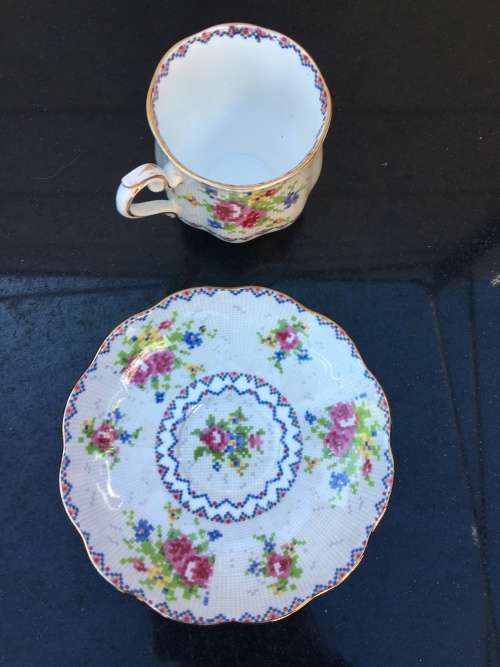 Rare Discontinued Royal Albert  Petite Point Cup and Saucer. Mint