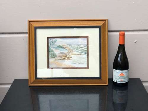 GERALDINE GULSTON (SA 20th CENTURY) FRAMED WATERCOLOUR SEASCAPE PAINTING TITLED `OVONGO`