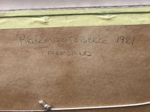 GERALDINE GULSTON (SA 20th CENTURY) FRAMED WATERCOLOUR PAINTING OF PIETERMARITBURG FARMLAND