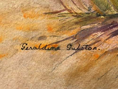 GERALDINE GULSTON (SA 20th CENTURY) UNFRAMED WATERCOLOUR LANDSCAPE PAINTING