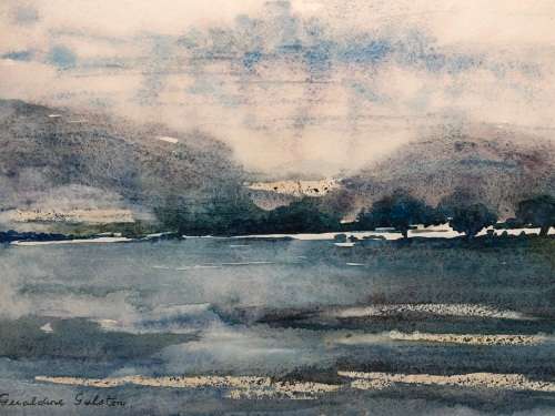 GERALDINE GULSTON (SA 20th CENTURY) UNFRAMED WATERCOLOUR PAINTING `MARSHES AT SEA` 1983