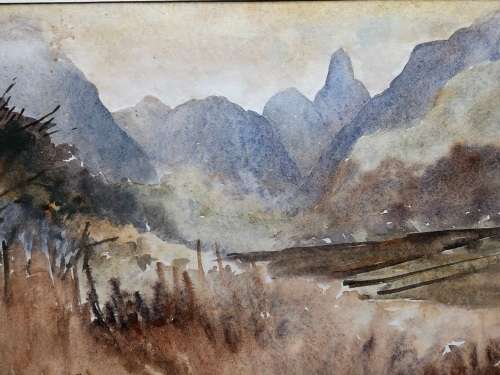 GERALDINE GULSTON (SA 20th CENTURY) UNFRAMED WATERCOLOUR PAINTING `CATHEDERAL PEAK RANGE` 1978